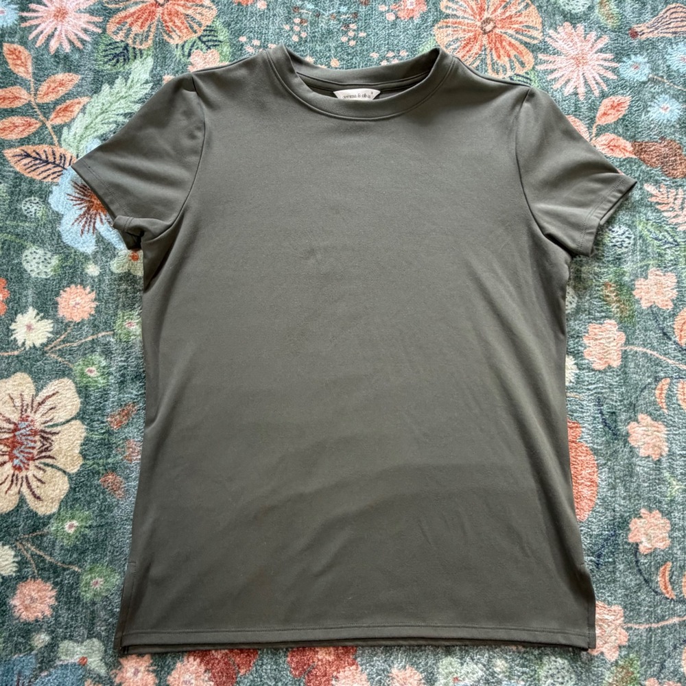 Gemma & Olivia Womens Olive Green Short Sleeve Crewneck Tee Shirt Size M